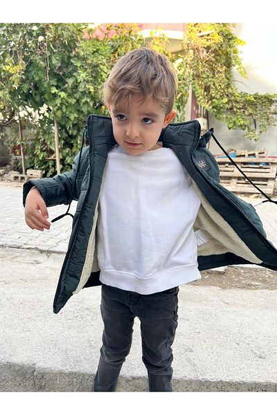 FREE ARSLAN COLLECTİON Men's Quilted Children's Baby Black with Plush Lining and Removable Hooded Children's Baby Coat