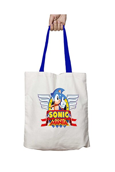 ART HEDİYE حقيبة كتف قابلة للغسل بشعار سونيك مانيا بمقبض أزرق