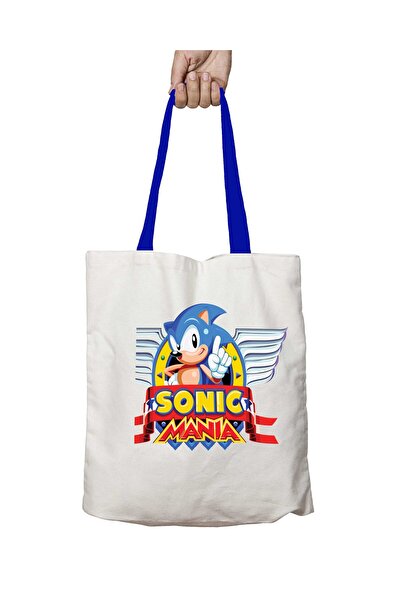 ART HEDİYE حقيبة كتف سونيك مانيا قابلة للغسل في المركز بمقبض أزرق