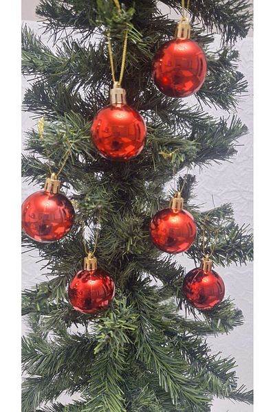 asöy 4 cm Cici Red Shiny Christmas Tree Ornament - 6 Pieces