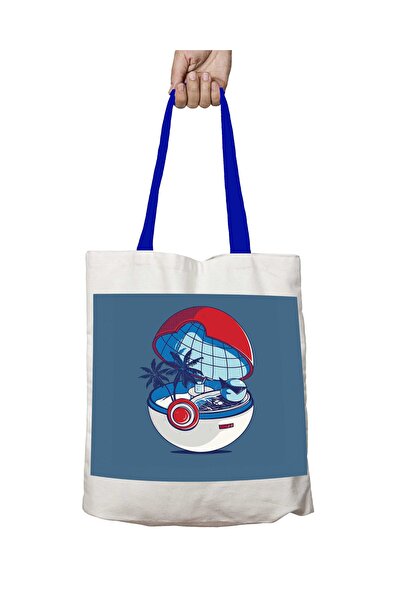 ART HEDİYE Blue Pokehouse Squirtle Pokemon Washable Shoulder Bag with Blue Ha...