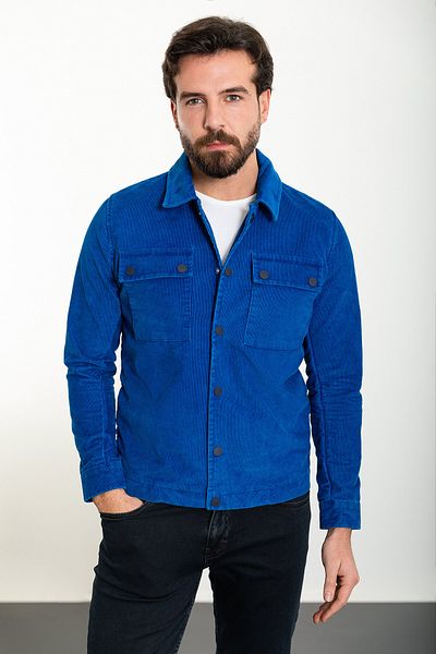 Mcr Striped Slim Fit Shirt Collar Velvet Men's Coat Indigo - 39608.24Y