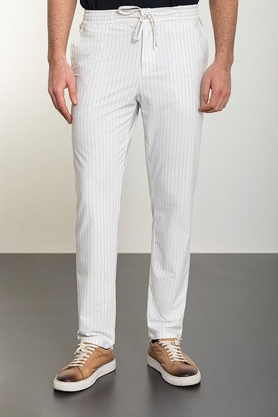 Mcr Striped Super Slim Fit Elastic Waist Drawstring Men's Trousers Ecru - 38252.24Y