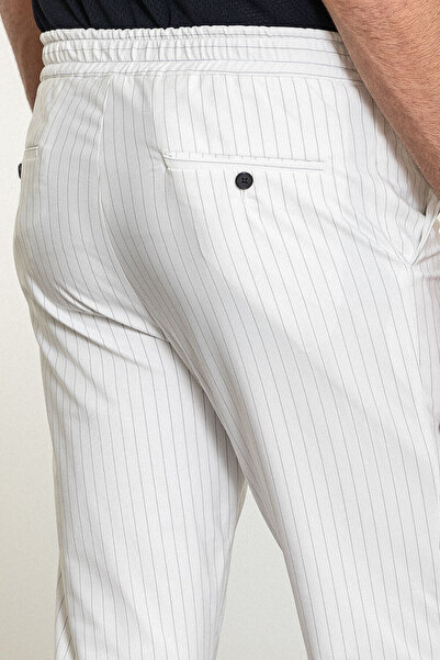 Mcr Striped Super Slim Fit Elastic Waist Drawstring Men's Trousers Ecru - 38252.24Y