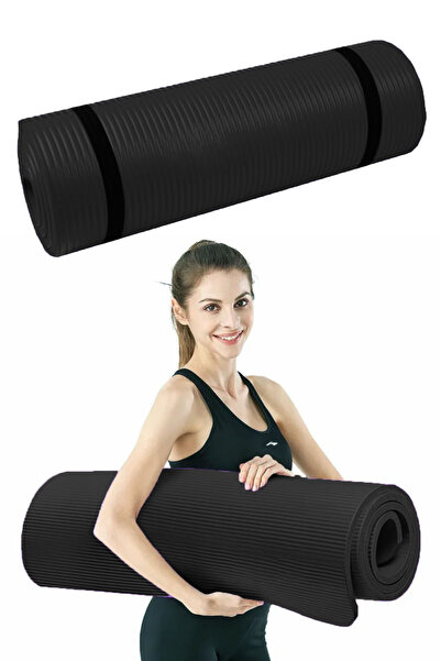 Jet Premium Pilates Minderi Yoga Matı Kalın 15 mm Kalinlikta 1.5 Cm Taşıma Askılı Egzersiz Minderi Siyah