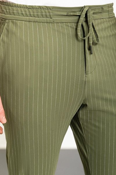 Mcr Striped Super Slim Fit Elastic Waist Drawstring Men's Trousers Khaki - 38252.24Y