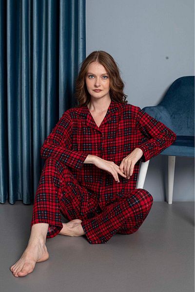 Free Beka Women's Long Sleeve Plaid Pajamas Set Comfortable and Cotton Fabric