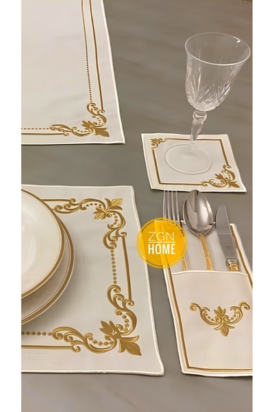 ZGNHome طقم تقديم أمريكي مطرز باللون الذهبي السلطاني مكون من 19 قطعة لـ 6 أشخاص