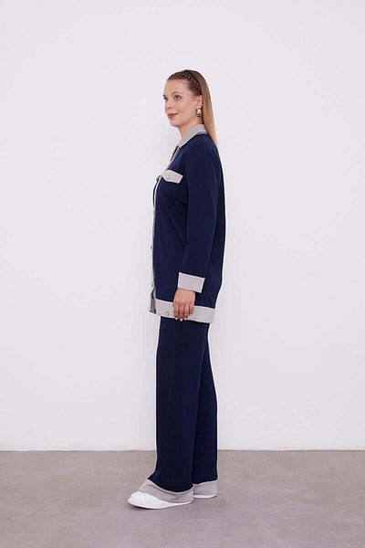 Levidor Button Detailed Trousers Set 10078-1 Navy Blue