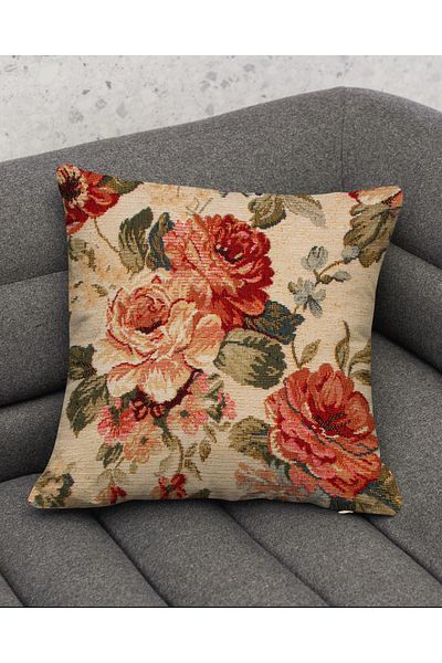 Hayal Dekoratif Ethnic Nostalgia Rose Patterned Digital Printed 4-Piece Seat Pillow Throw Pillow Cover Set