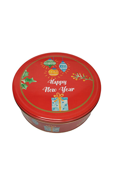 Maflen Yılbaşı Temalı Happy New Year Mutlu Yıllar Renkli Baskılı Metal Saklama Kutusu Hediyelik