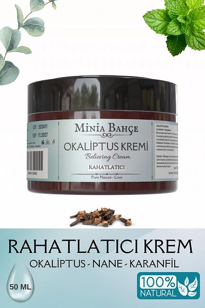 Minia Bahçe Bitki ve Sanat Atölyesi Eucalyptus Cream – 100% Natural, Refreshing and Stress Relieving Care Cream, 50 ml