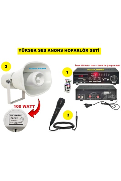 Genel Markalar Anons Hoparlör Seti (100 Watt Hoparlör - Mikrofon - USB - SD K...