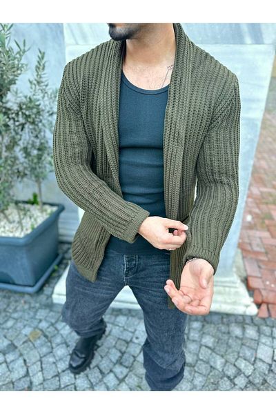 elkumoda Χοντρή πλεκτή πλεκτή ζακέτα Poncho - Γιακάς σάλι, χωρίς τσέπες και κλείσιμο