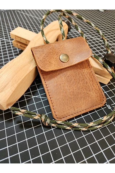 FH LEATHER GOODS Genuine Leather Card Holder Wallet with Neck Strap Made for Soldiers (Personalized Name - Memory Gift)