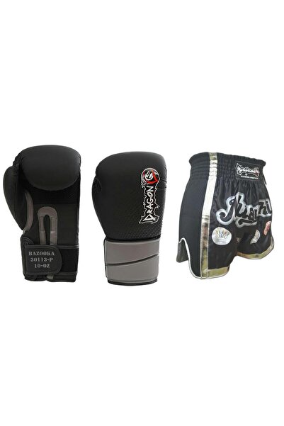 Dragondo 30113 Bazooka Boks Eldiveni  12 Oz ve Mt2019 Muay Thai Şortu 2'li Set ,Sporcu Boks Seti
