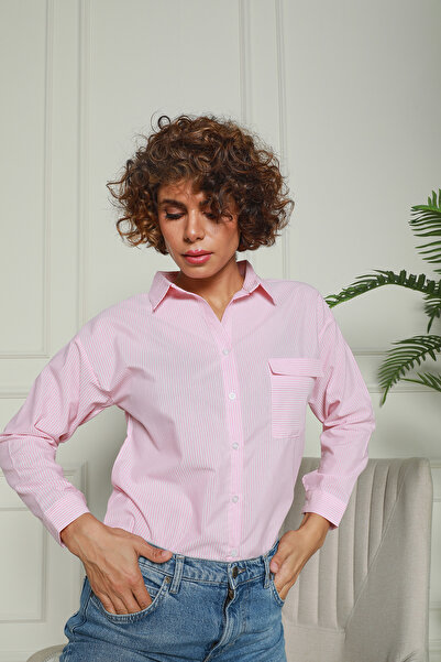 Butik Pembe Çizgili Dokuma Gömlek 1500063