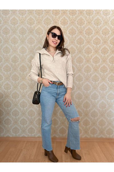 Fidan Women's Zippered Collar Sweater