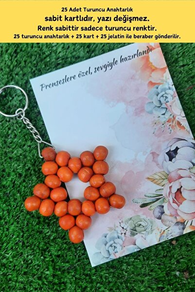 Emtory Home 25 Adet Turuncu Uzun Zincirli Ahşap Yıldız Anahtarlık - Orange Ke...