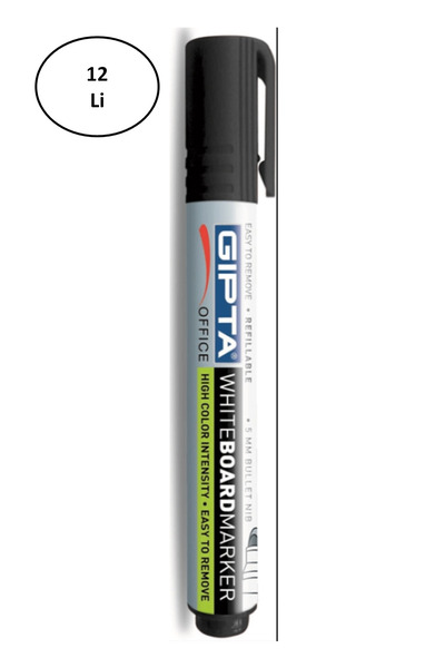 Gıpta قلم سبورة أسود مكون من 12 قلمًا - قلم تحديد مملوء بطرف دائري