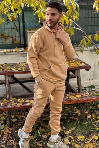 ruNadeS Men's 3 Thread Oversize Kangaroo Pocket Hooded Tracksuit Set - Casual