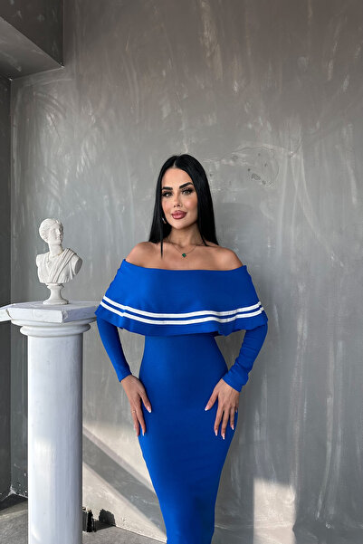 LİLA İSTANBUL Rochie de tricotaj cu guler Madonna cu design special