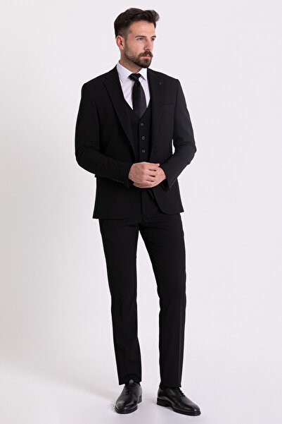 Mcr Duz Slim Fit Klasik Erkek Takım Elbise Siyah - 40772.21Y