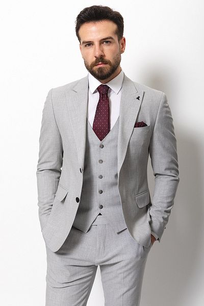 Mcr Straight Slim Fit Mono Collar Classic Men's Suit Gray - 40761.21Y