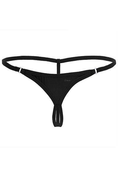DEFNADA Μίνι Μαύρο Γυναικείο Fancy G String με Δαχτυλίδι