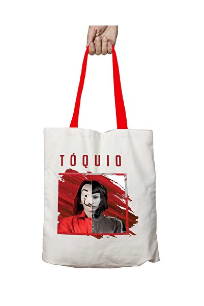 ART HEDİYE Tokyo Washable Shoulder Bag with Red Handles