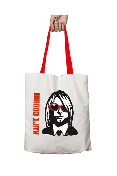 ART HEDİYE حقيبة كتف كورت كوبين قابلة للغسل بمقبض أحمر