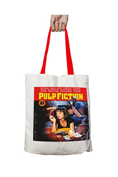 ART HEDİYE Pulp Fiction Movie Poster Washable Shoulder Bag with Red Handles