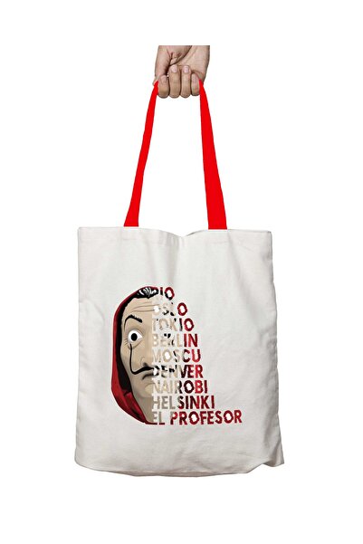 ART HEDİYE La Casa De Papel 4-4 Washable Shoulder Bag with Red Handles