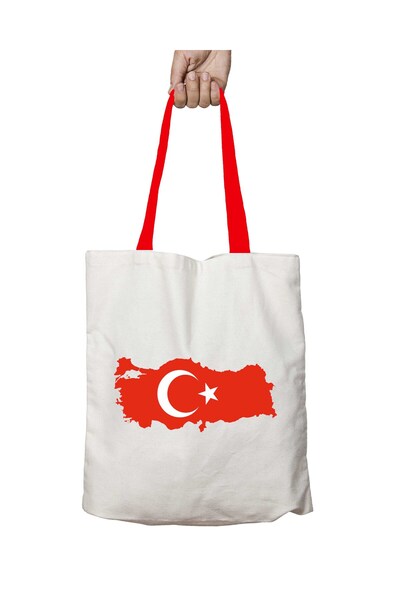 ART HEDİYE Turkey Map Washable Shoulder Bag with Red Handles