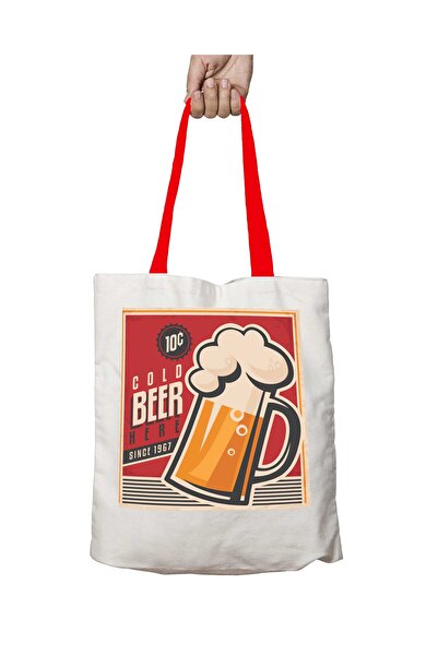 ART HEDİYE حقيبة كتف قابلة للغسل باللون البني البارد بمقبض أحمر