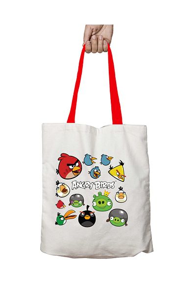 ART HEDİYE Birds Washable Shoulder Bag with Red Handles