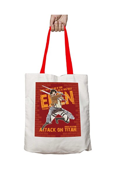 ART HEDİYE Attack on Titan Eren Washable Shoulder Bag with Red Handles