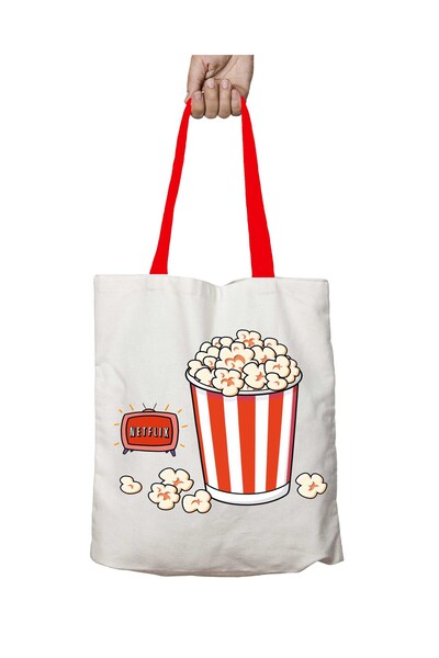 ART HEDİYE حقيبة كتف قابلة للغسل بمقبض أحمر من Netflix Popcorn Cinema