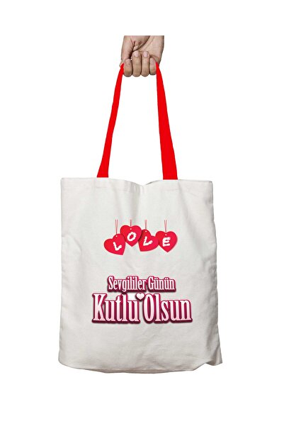 ART HEDİYE Valentine's Day 5 Washable Shoulder Bag with Red Handles
