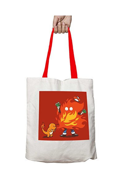 ART HEDİYE حقيبة كتف بوكيمون فايل تشارماندر قابلة للغسل بمقبض أحمر