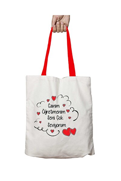 ART HEDİYE مقبض أحمر، معلمي العزيز، أنا أحبك كثيرًا، حقيبة كتف قابلة للغسل