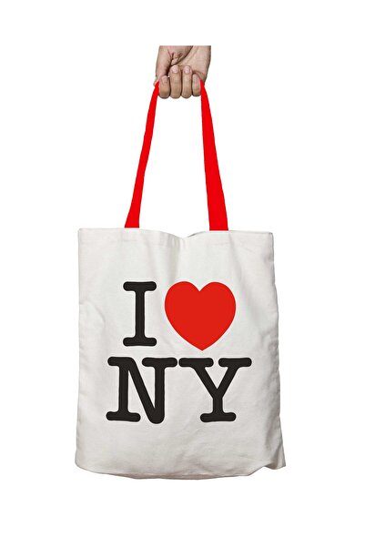 ART HEDİYE حقيبة كتف I Love Newyork قابلة للغسل بمقبض أحمر