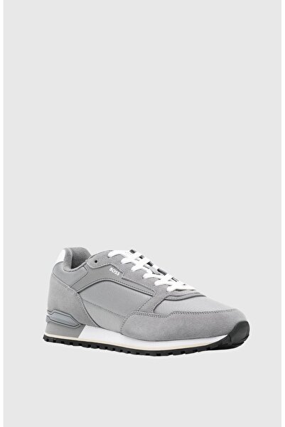 BOSS Erkek Süet Kumaş Rahat Taban Marka Logolu Bağcıklı Gri Sneaker 50523221-033
