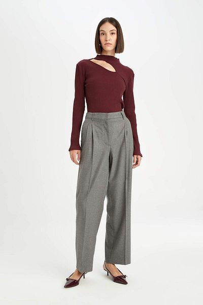 DeFacto Classic Trousers Wide Leg Pocket High Waist Pleated Straight Leg 3193489