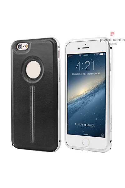Pierre Cardin İphone 6/6s Ile Uyumlu Metal Çıtalı Arka Deri Kılıf Siyah Pct-p04