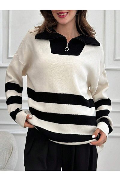 Ugdelia Women's Oversize Zippered Premium Knitwear Sweater