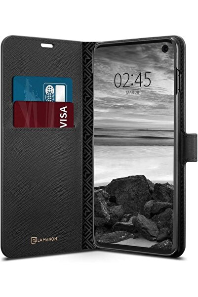 Spigen Galaxy S10 Ile Uyumlu Kılıf La Manon Wallet Saffiano Black
