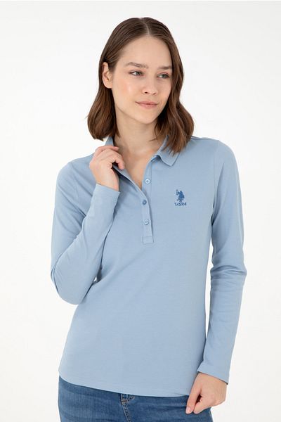 U.S. Polo Assn. Дамски светлосин суитшърт с поло яка 50271573-VR003