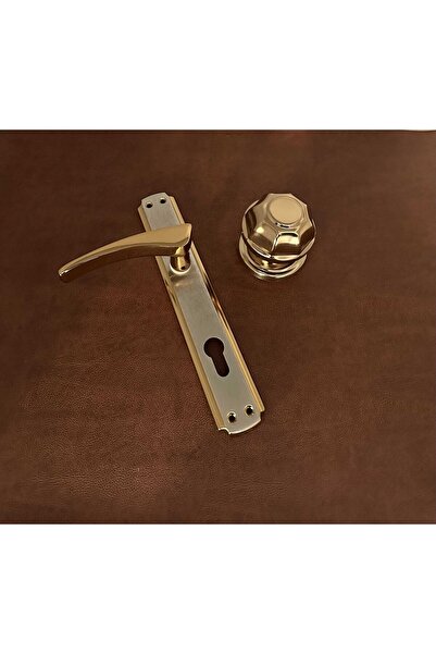 KOLDOOR Derya Saten Gold Aynalı Yale Çelik Kapı Kolu Sol Basar Tek Taraf + To...