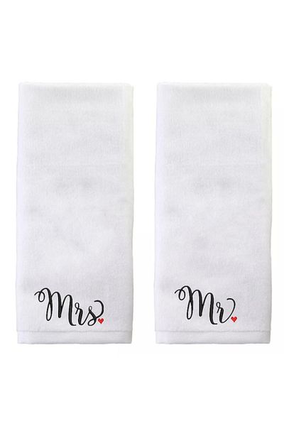Ursa Mr & Mrs White Wedding-Engagement-Promise Towel with Heart Embroidered 2 Pcs 50X90